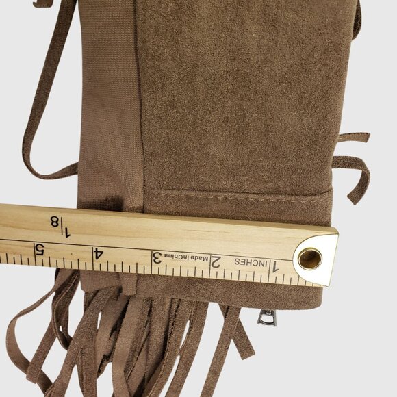 BCBGMAXAZRIA Tan Faux Suede Fringe Moto Jacket With Zipper Womens Size S - Picture 9 of 11